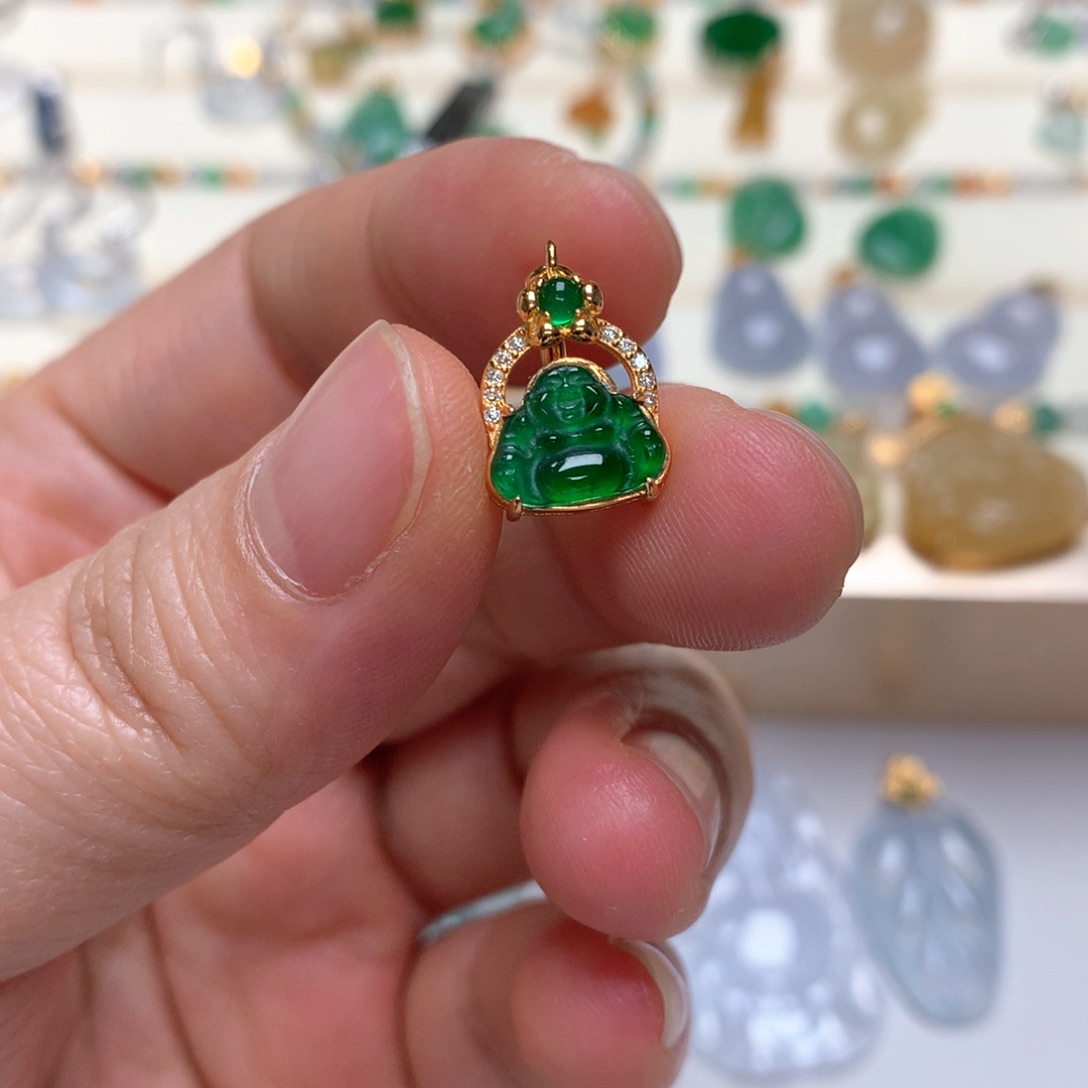 翡翠银S925镶嵌颈饰翡翠佛公