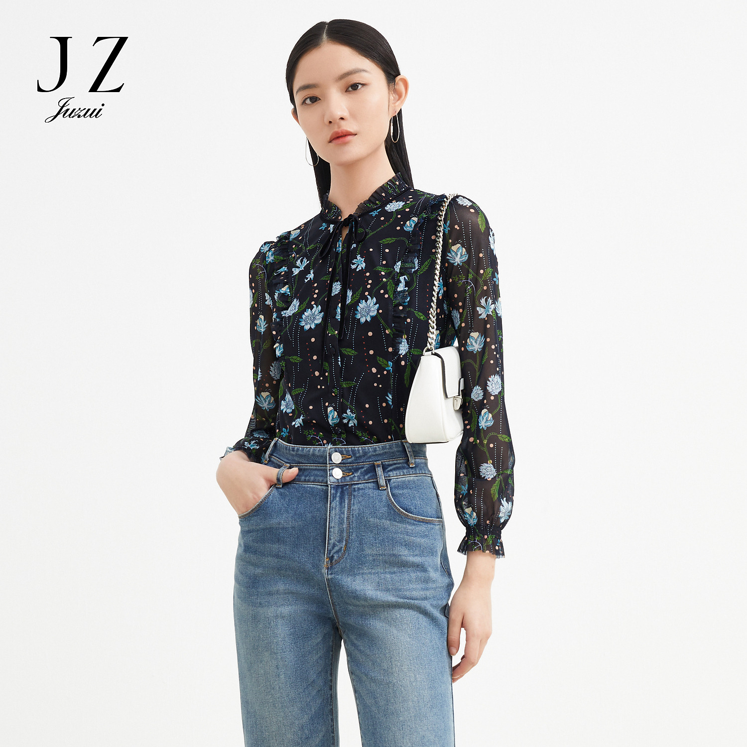 【丽公主专属】商场同款JZ玖姿JWBQ60106鸢尾网纱小衫女装秋季新款