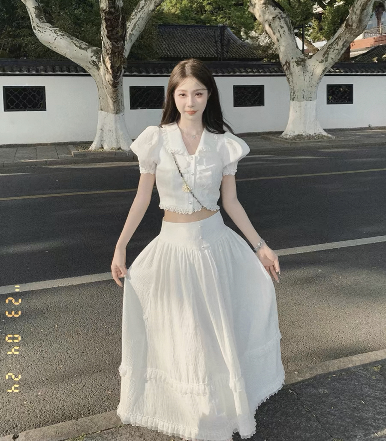 【灰hui家】甜美清新时尚套装短裙法式连衣裙显瘦白色