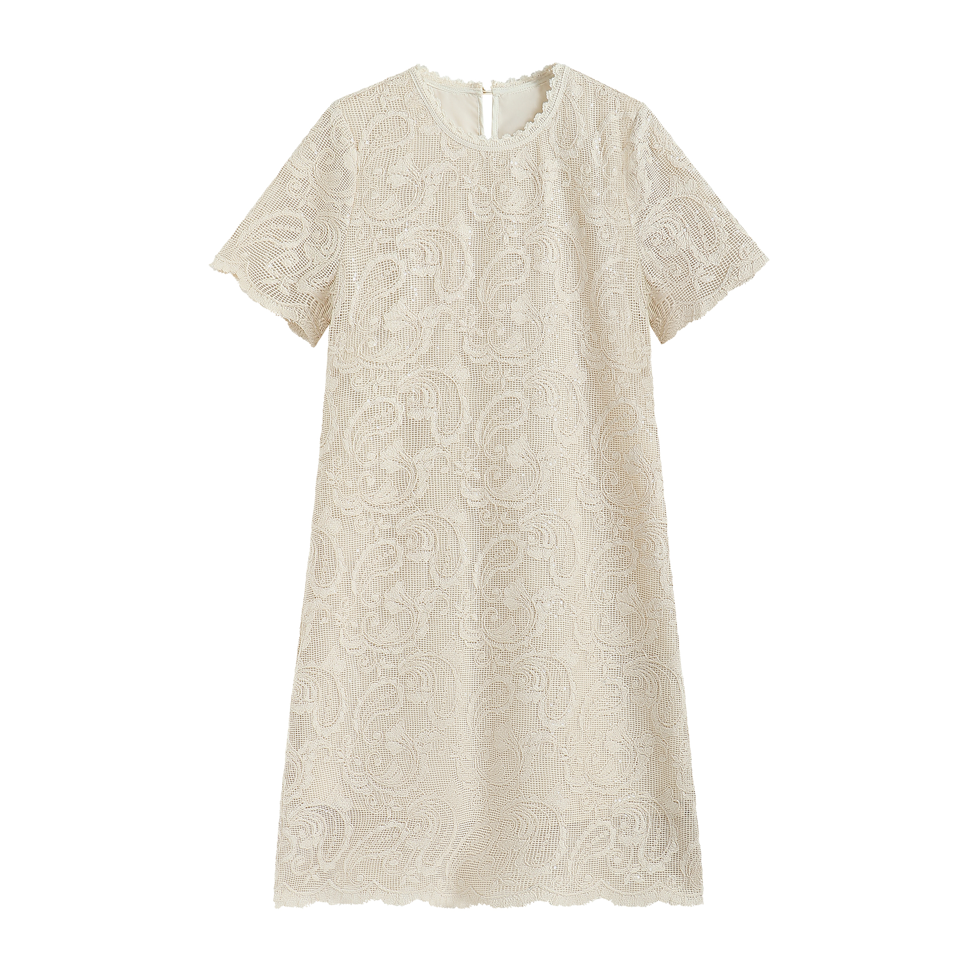 【南油虹姐】夏季新款腰果花蕾丝短袖复古气质显瘦连衣裙