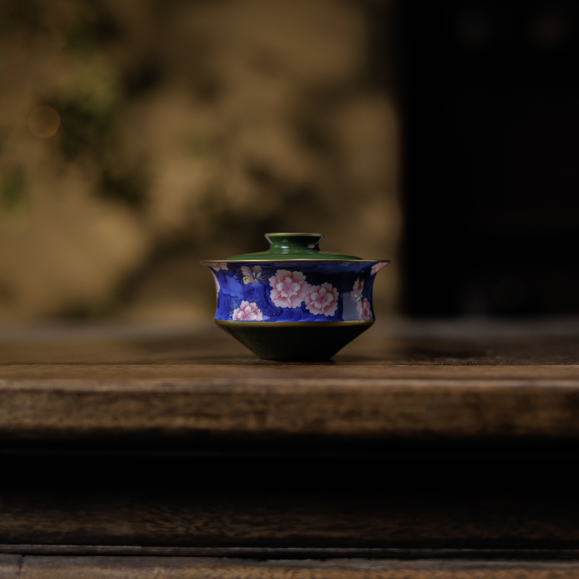 绿色桃花盖碗（华隐S1018）