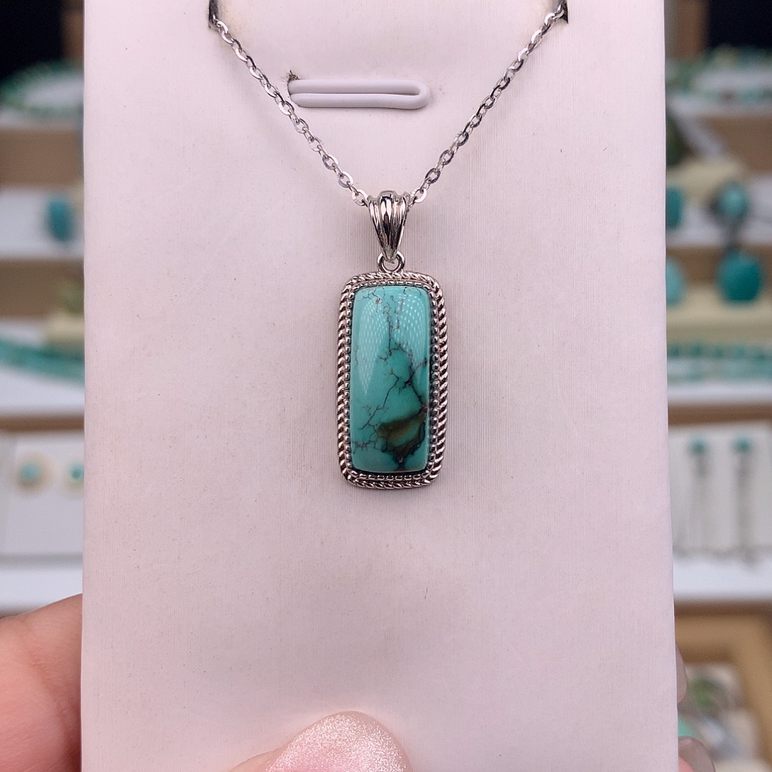 绿松石银S925镶嵌吊坠(不含链)