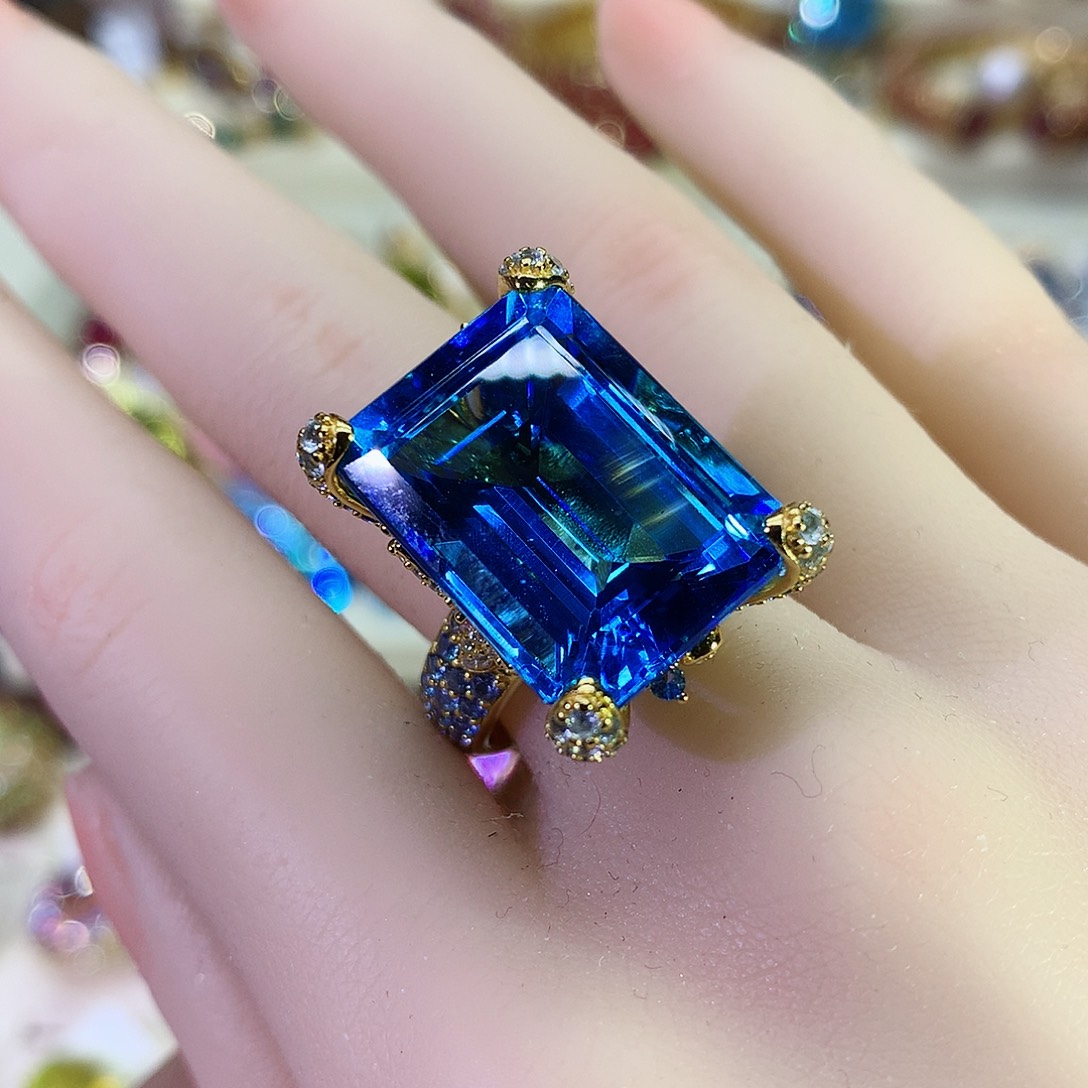 托帕石戒指银S925镶嵌