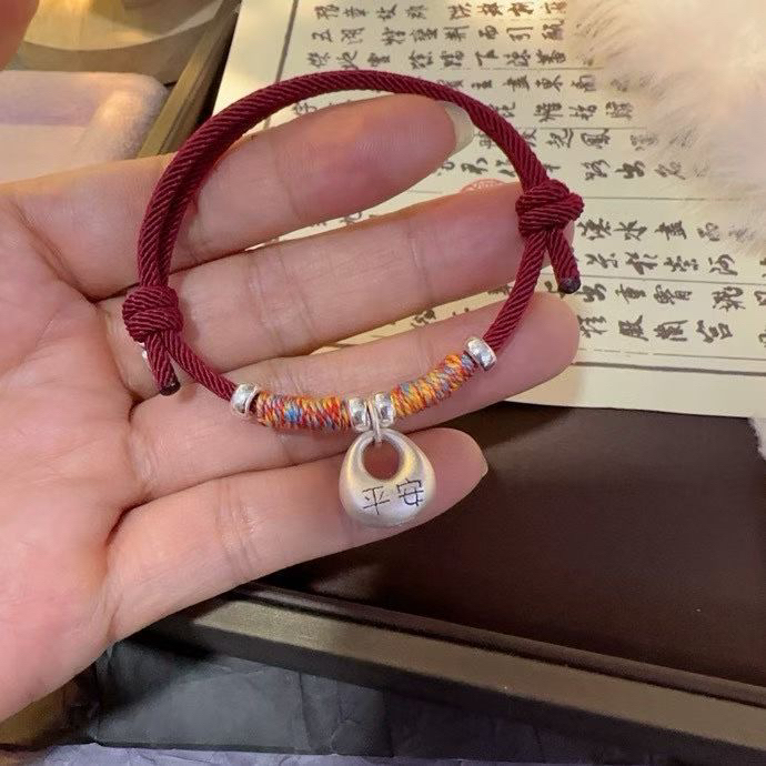 足银手链 足银平安小胖福袋纯银手链红绳手绳男女礼物中国风编织