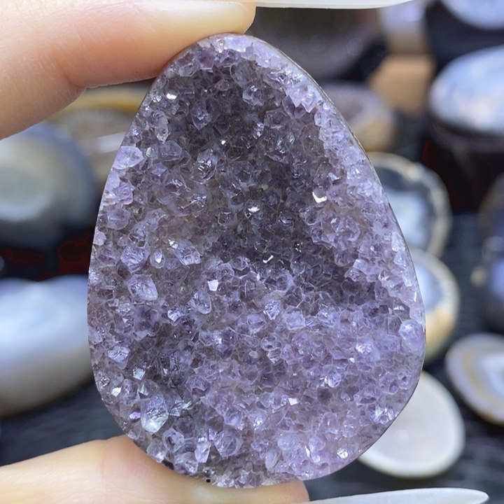 未镶嵌珠宝半成品水晶粉紫蛋