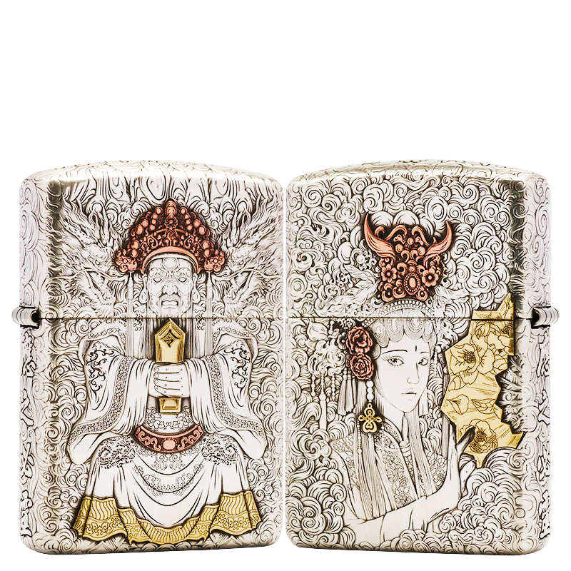 ZIPPO/之宝S925银盔甲【龙五爷唱大戏】7正品煤油打火机KF-DF