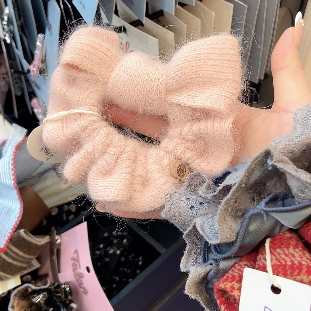 布艺铁合金粉色糖果毛线发圈