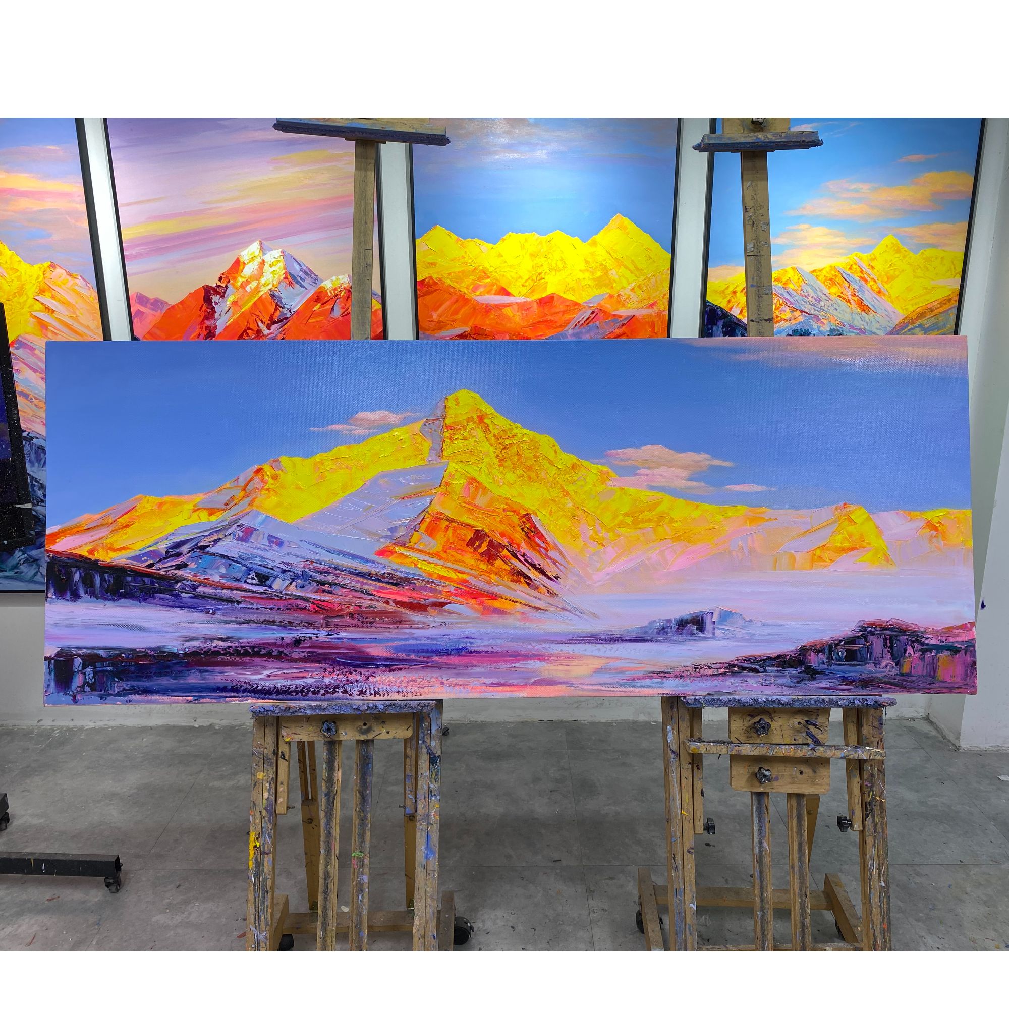 日照金山/油画/珠穆朗玛峰/画芯70x180cm