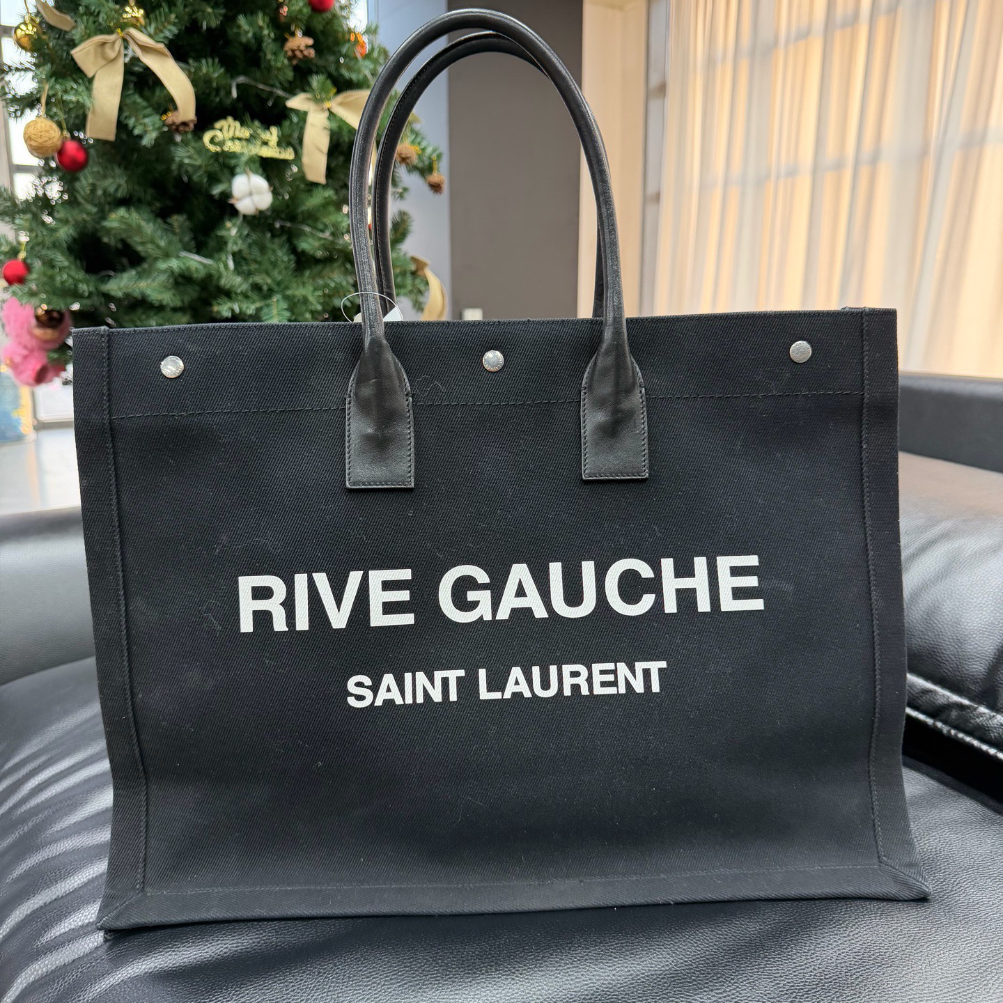 95新 YSL/圣罗兰 捐金沉珠/帆布大托特黑色