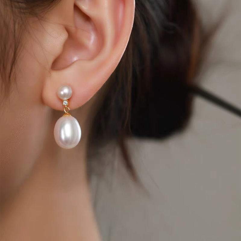 S925银天然珍珠耳环     水滴气质轻奢时尚百搭复古小众优雅