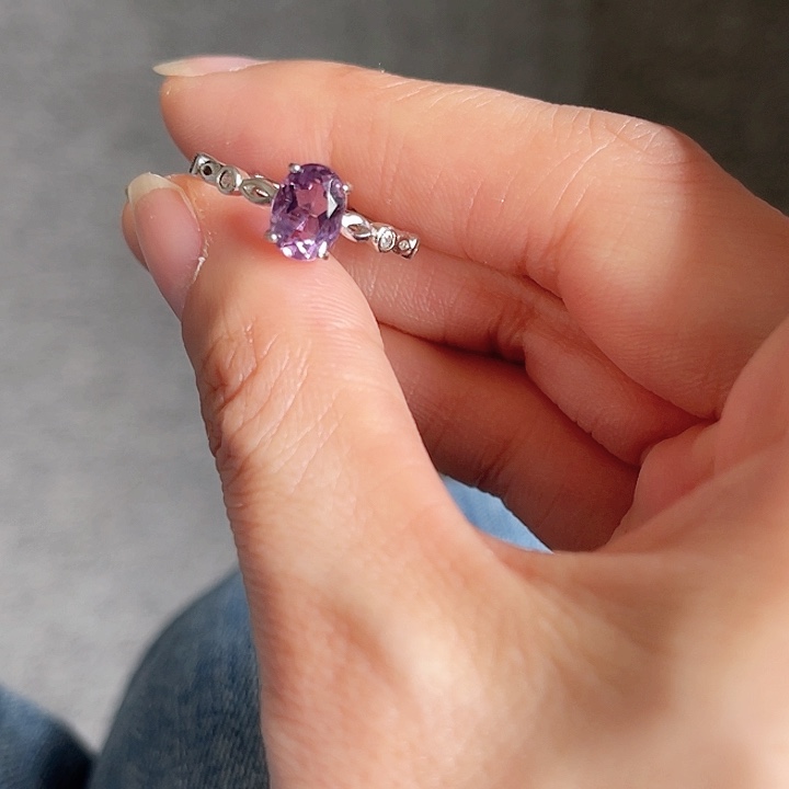 紫晶戒指银S925镶嵌戒指