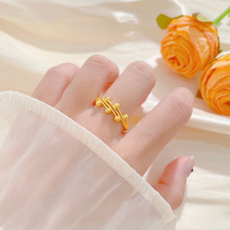 足金999有求必应磨砂亮面戒指活口ins时尚