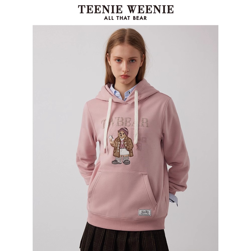 TeenieWeenie小熊24年秋学院风索罗娜加绒连帽卫衣女TTMW244T01P