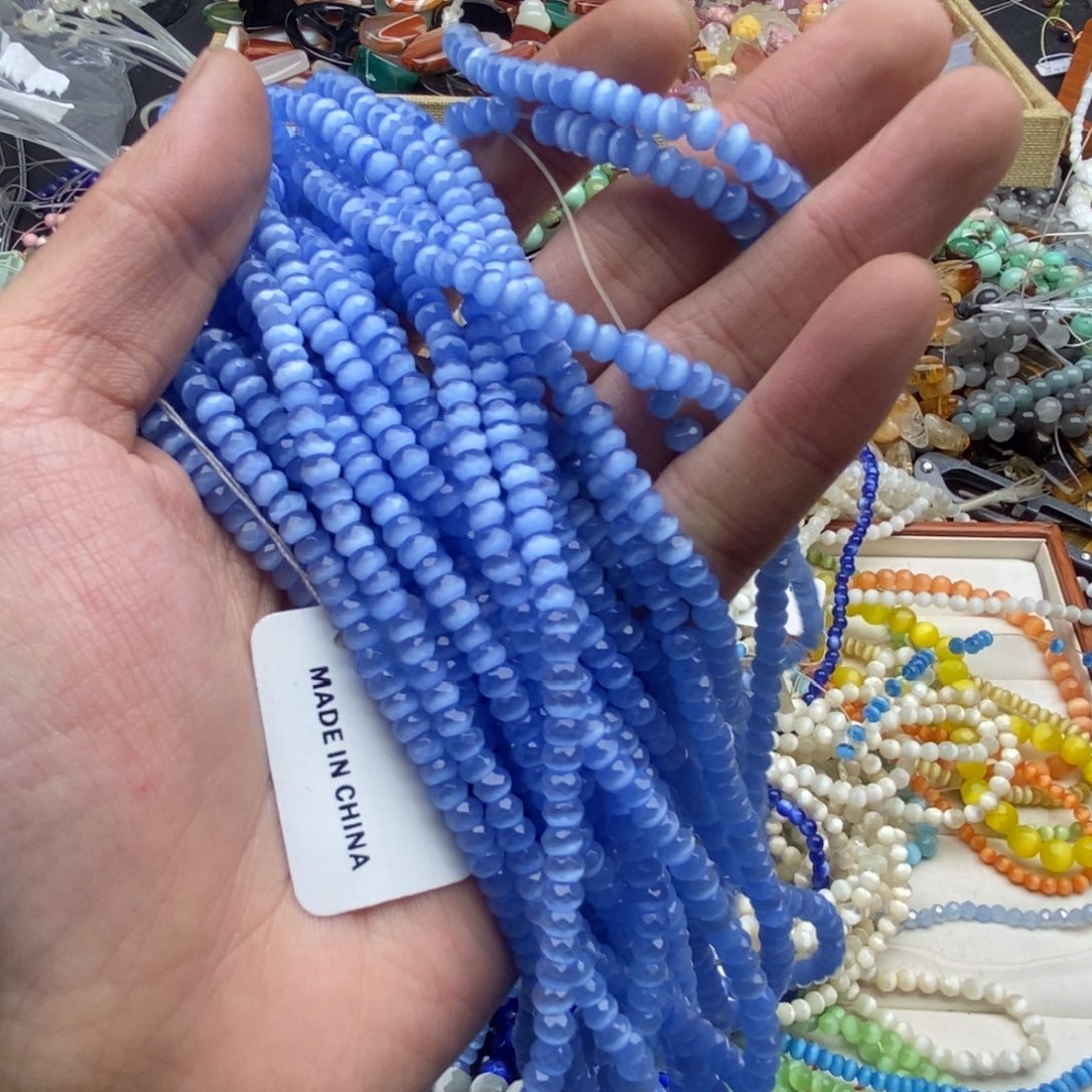 玛瑙/玉髓未镶嵌珠宝半成品一条5mm蓝猫眼切面隔片B98