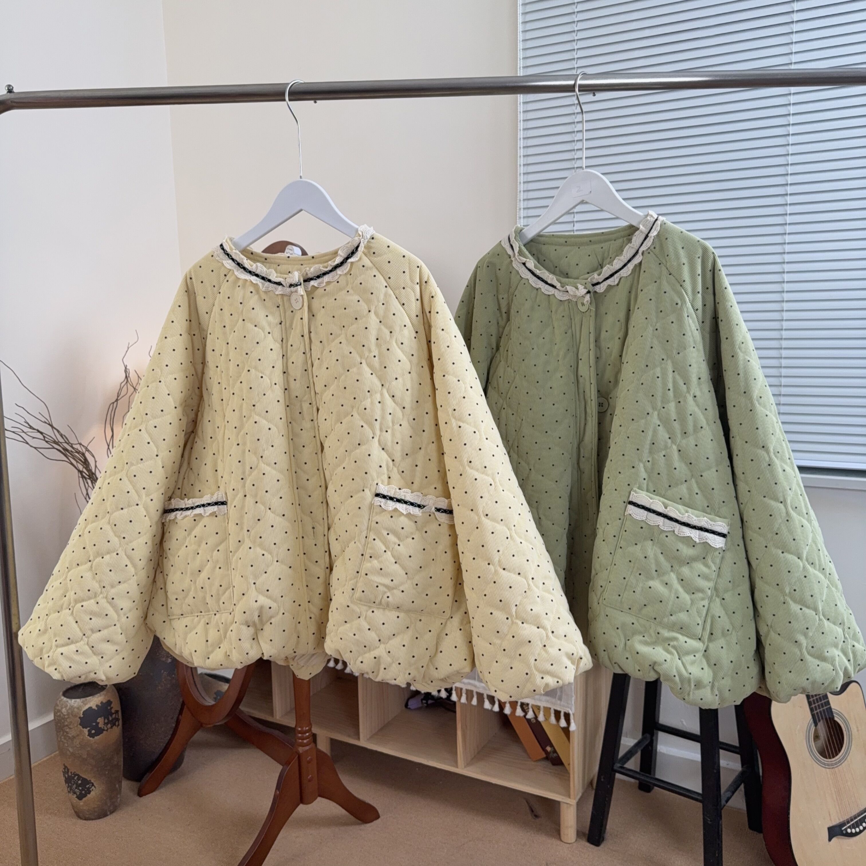 甜美减龄波点花苞棉服宽松显瘦小个子棉衣秋冬夹棉外套女