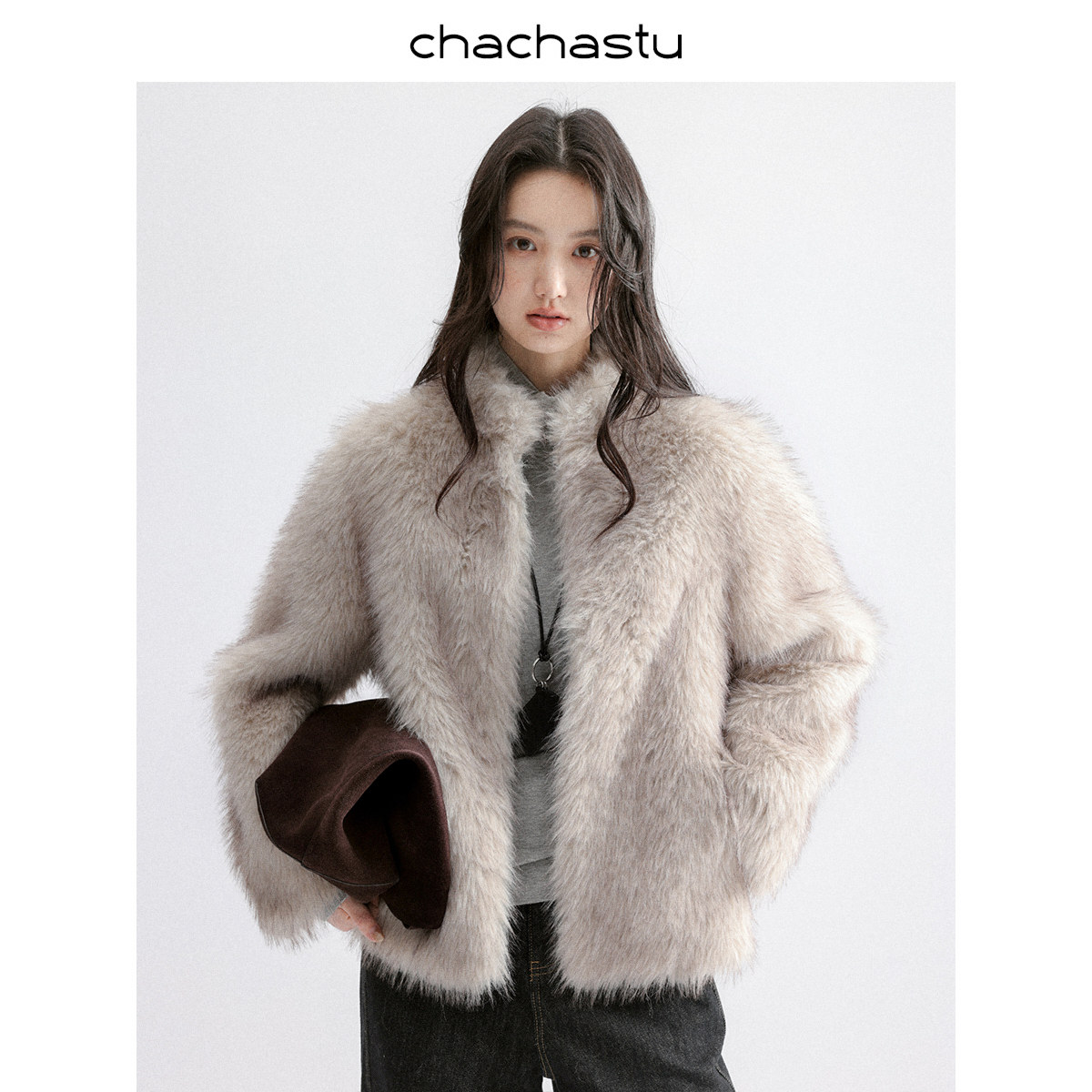 CHACHASTU【圣诞派对】‘’名古屋‘’毛茸茸立领环保皮草外套C2512E26M