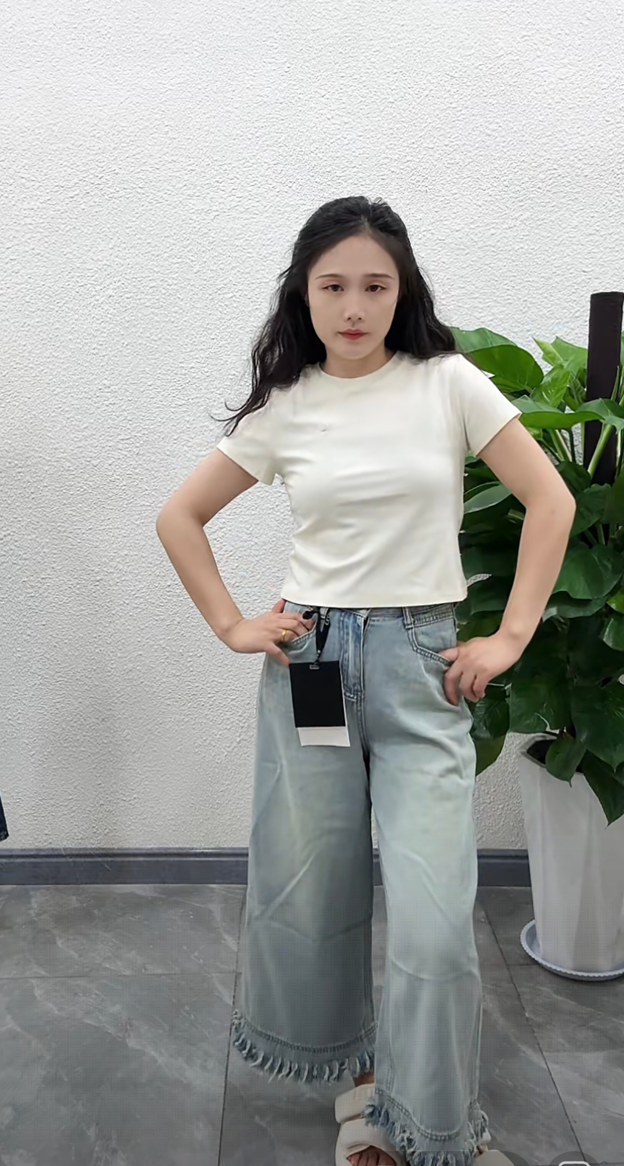 牛仔裤九分裤直筒阔腿裤薄款街头风拼接时尚夏季