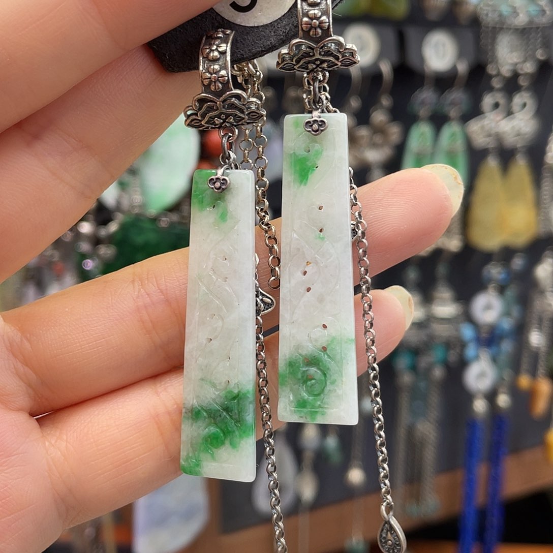 N***h翡翠银S925镶嵌耳饰536)$&&$$