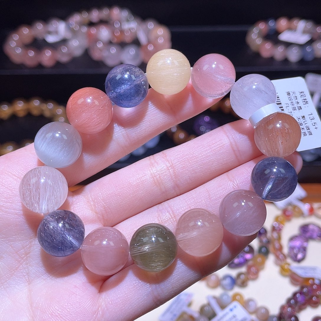 水晶手链未镶嵌兔毛手链，晶体通透13.5+