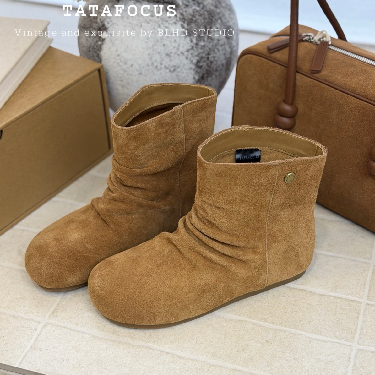 真皮褶皱堆堆靴女2025秋冬新款时尚百搭轻便厚底休闲短靴潮