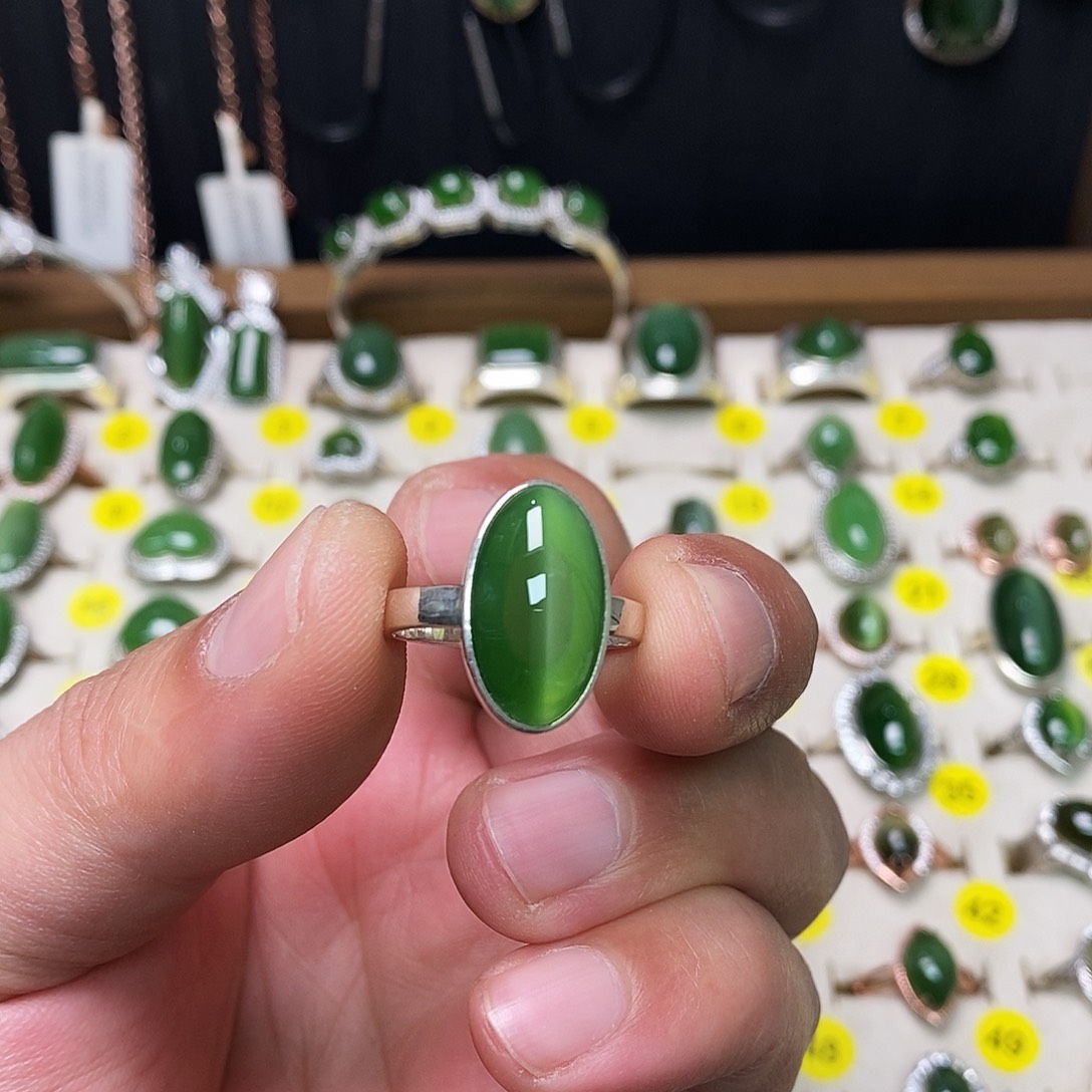 和田玉（碧玉）银S925镶嵌戒指