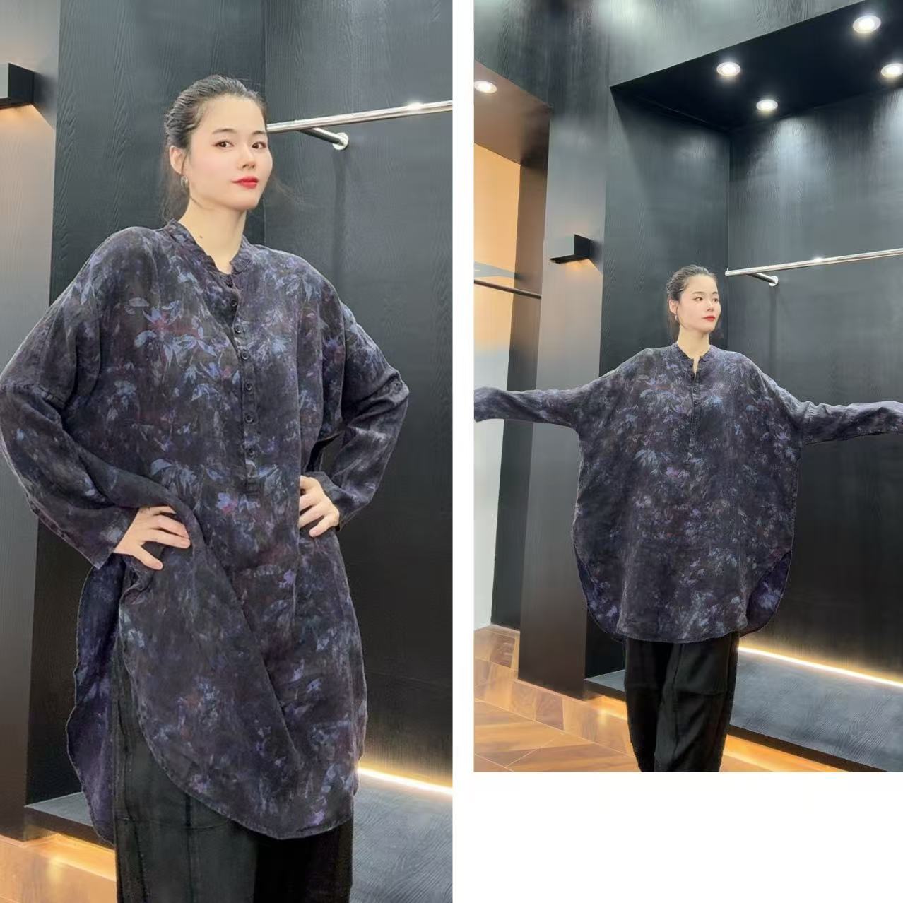 3630炒色亚麻暗紫色大衬衫(前89 后98 宽80)