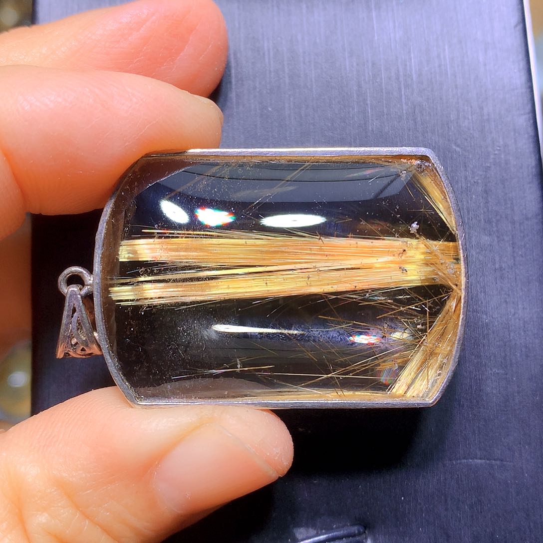 水晶吊坠银S925镶嵌天然水晶