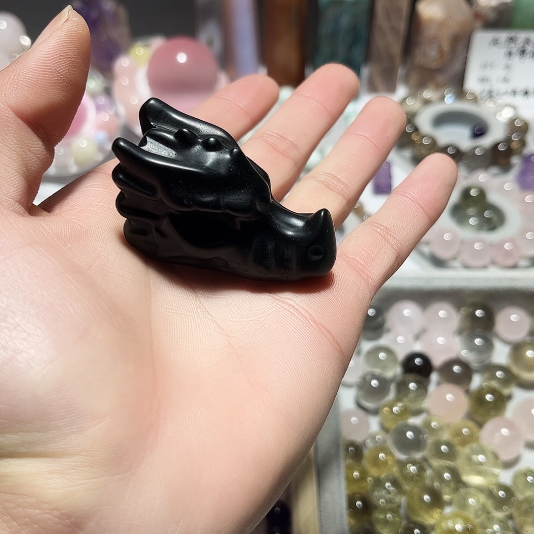 黑曜岩未镶嵌珠宝奇石开播福利黑曜石雕刻件龙头