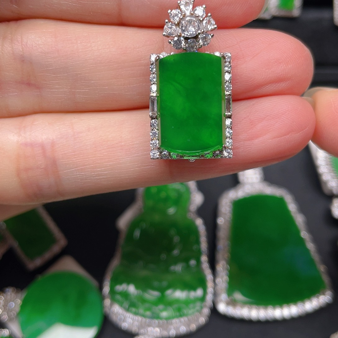 吊坠(不含链)银S925镶嵌翡翠吊坠