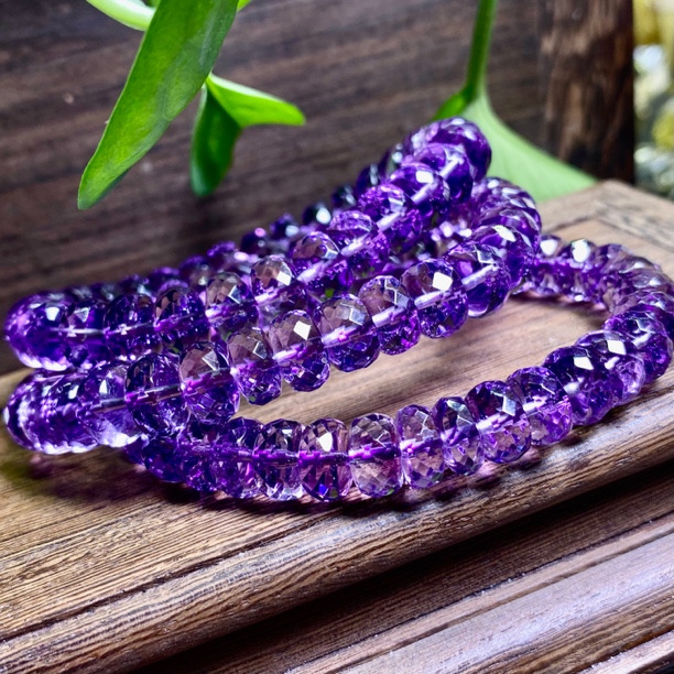 天然精品乌拉圭紫水晶刻面算盘珠手链女款证书送证书