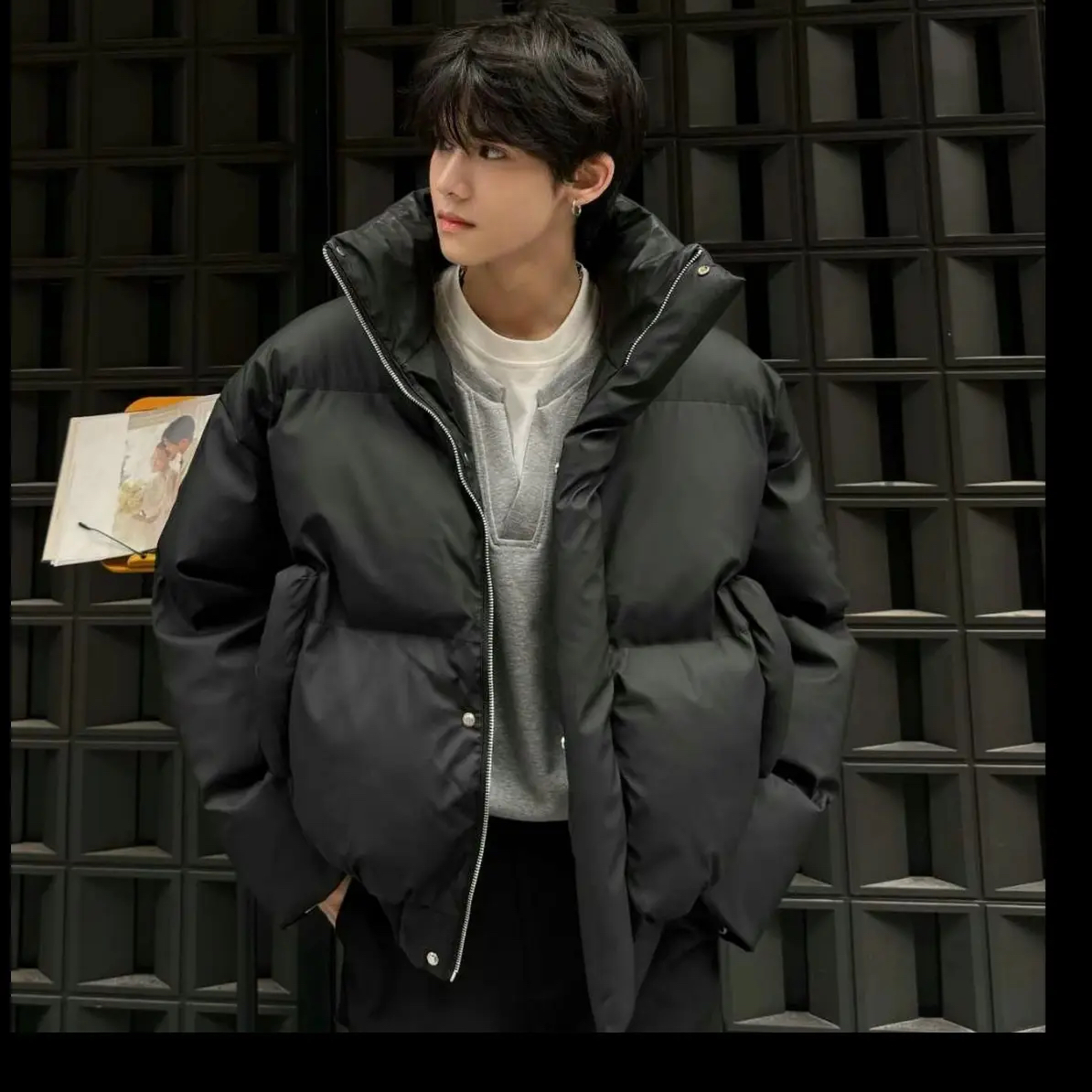 冬季PU皮立领短款棉衣男宽松加厚保暖美式高街情侣面包服外套