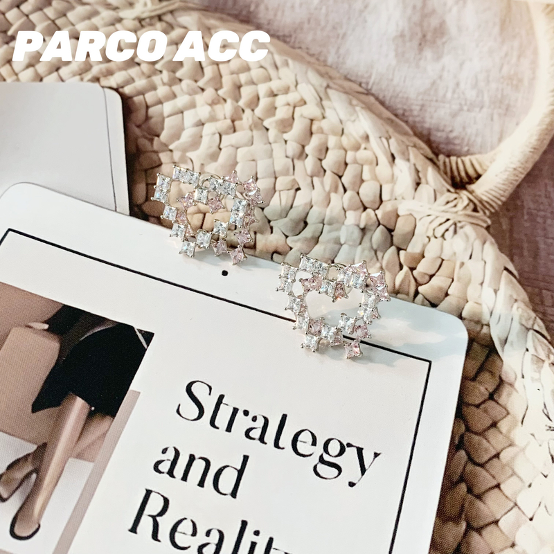 铜合金耳饰 Y702 满锆双拼爱心耳钉