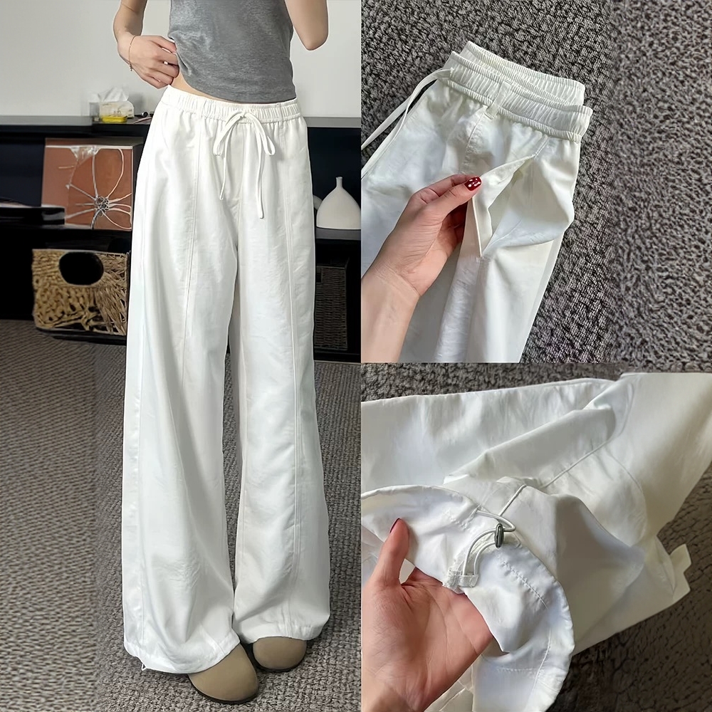 2514白色阔腿裤女夏季2025新款高腰中线小个子休闲宽松空气直筒裤