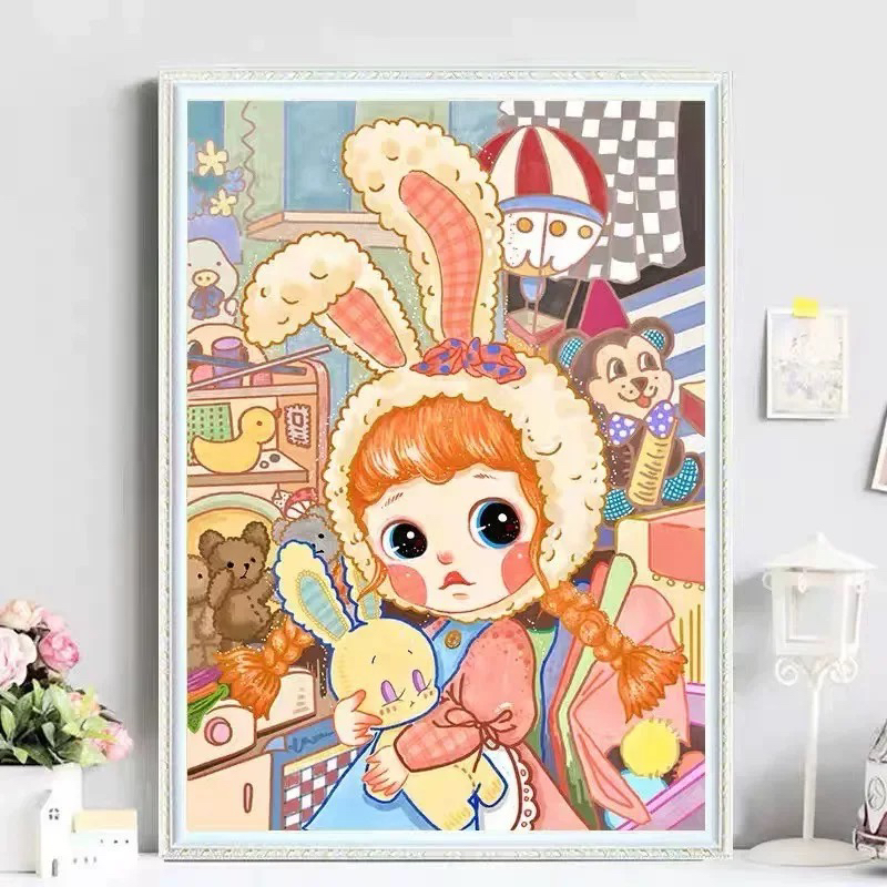 纯手工十字绣成品人工绣好的图竖版兔宝贝雪景儿童卧室客厅64乘79