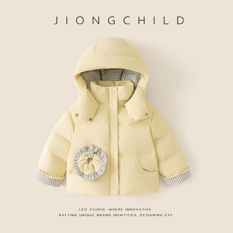 【专柜同款】女童冬季保暖羽绒服纯色可爱花边百搭90绒外套DGR57136