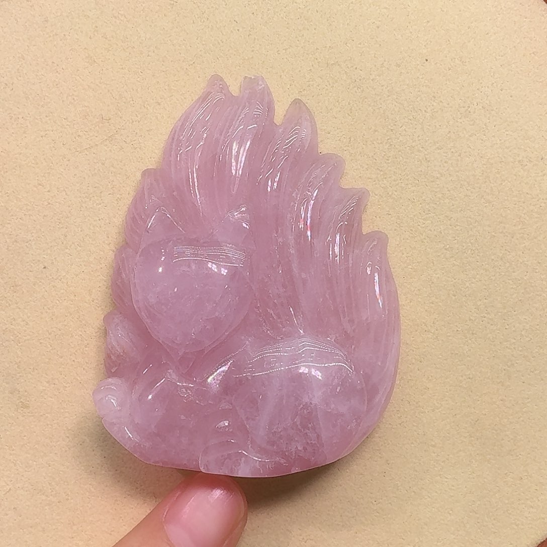水晶颈饰未镶嵌天然粉水晶手工雕刻件狐狐