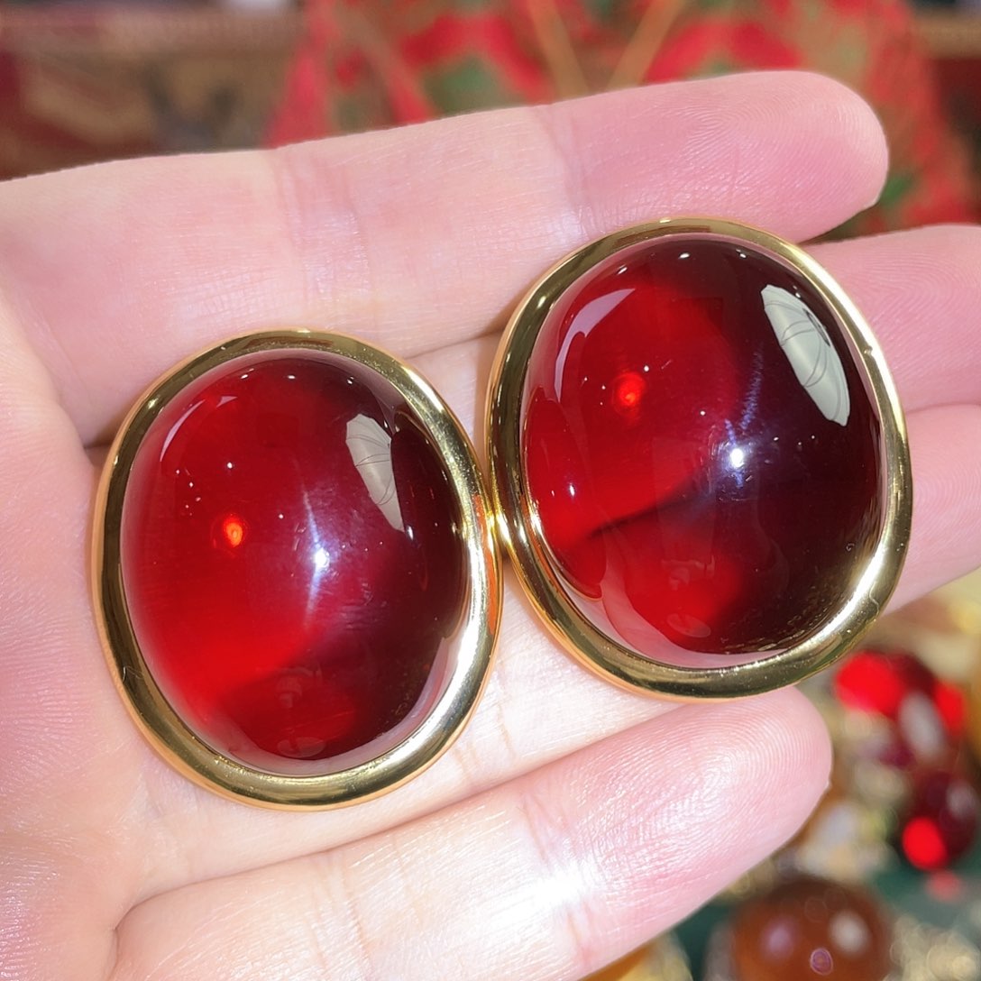 血珀耳钉银S925镀金镶嵌34克