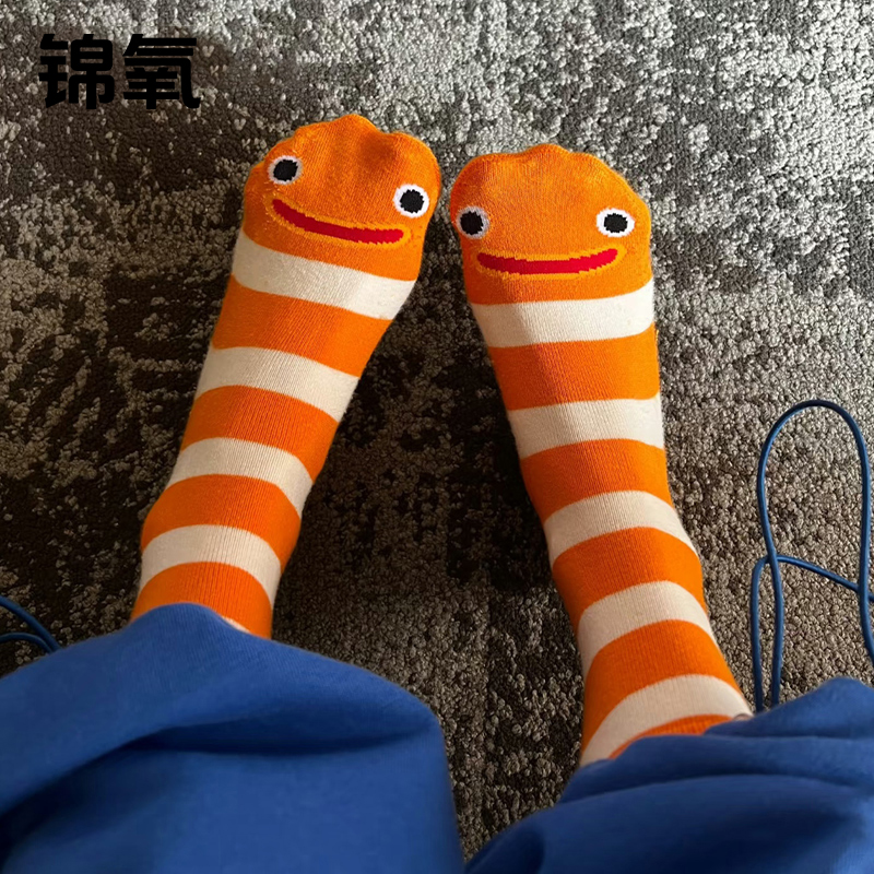 袜子女中筒袜夏季卡通花园鳗鱼2025新款爆款搞怪条纹卡通长袜可爱