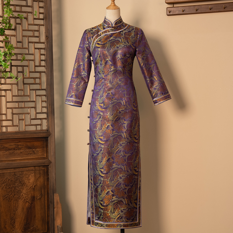 GP反季特【七彩蝴蝶】桑蚕丝宋锦秋季新款日常气质优雅中式长袖旗袍