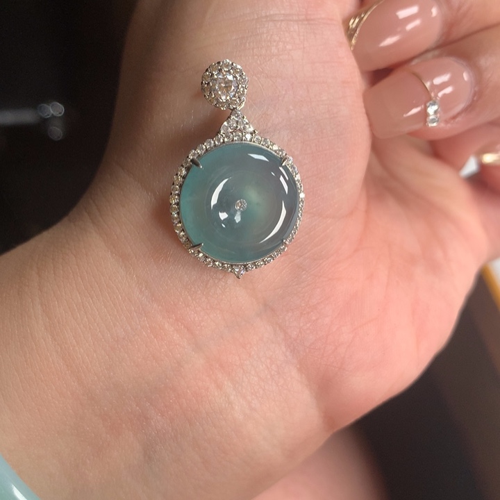 翡翠吊坠(不含链)银S925镶嵌平安扣