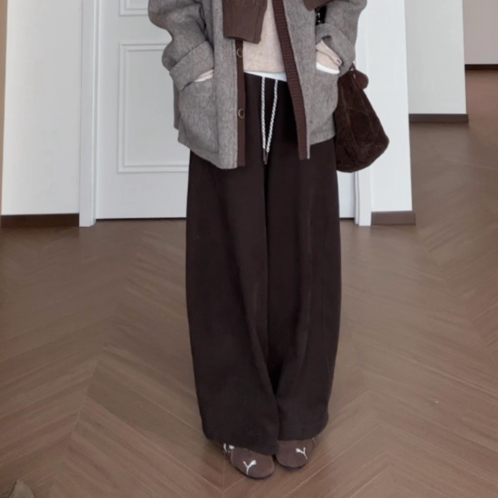 【草莓泡芙卷】垂垂加绒窄版弯刀裤时尚百搭显瘦保暖休闲裤子女