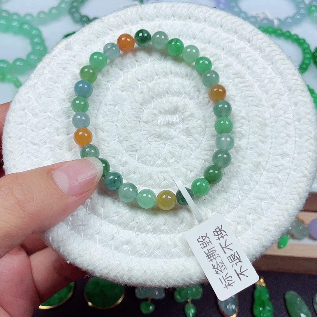 翡翠未镶嵌手链天然缅甸翡翠A货卡6.8