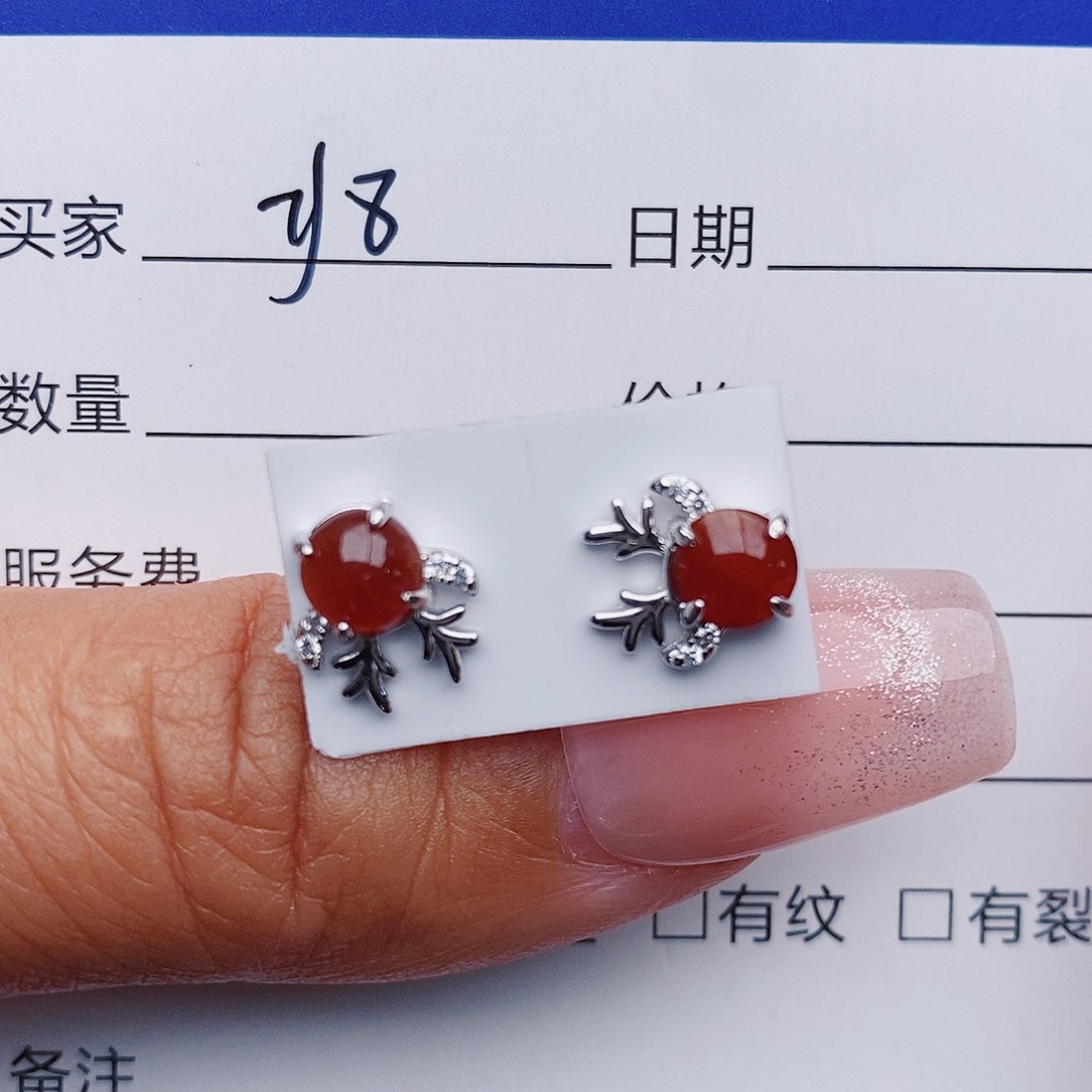 翡翠戒指银S925镶嵌耳饰