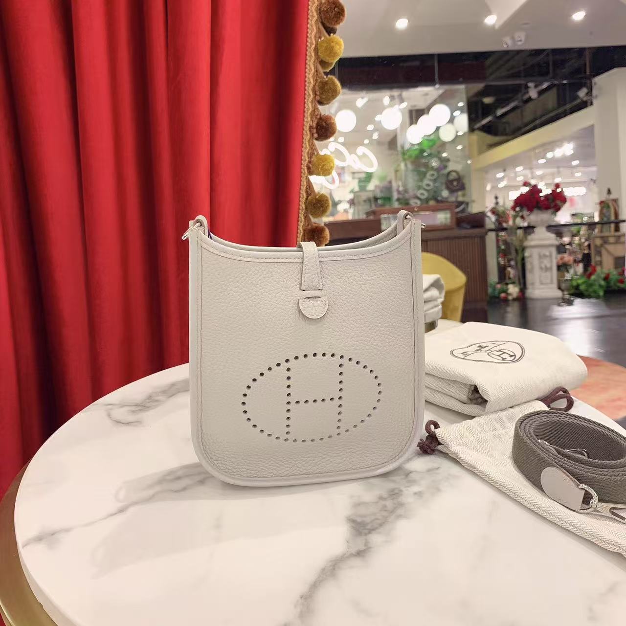 95新 Hermes/爱马仕 GGS丨evelyne Mini珍珠灰银扣/49435520