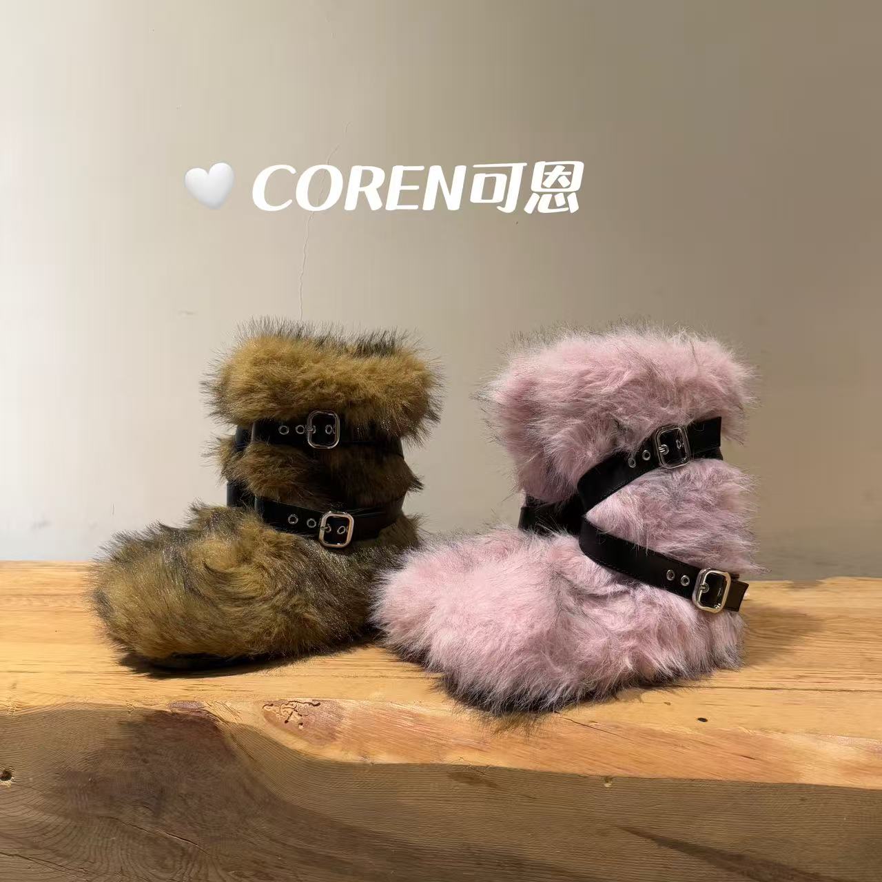 辣妹厚底雪地靴Y2K朋克仿毛靴子铆钉靴显瘦绑带靴 