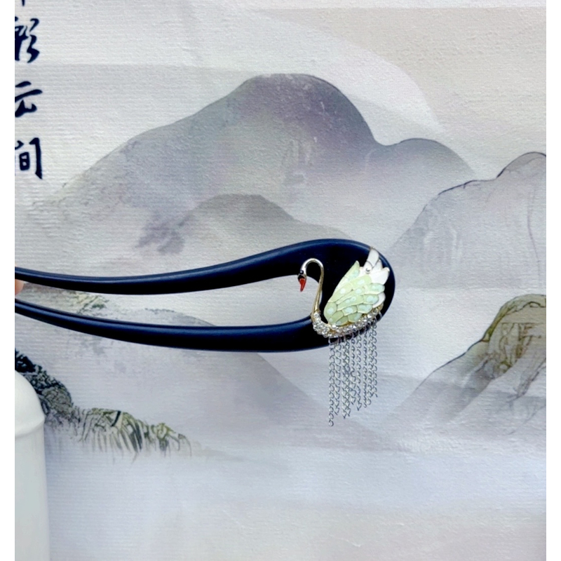 A73-15公分-天鹅流苏发簪