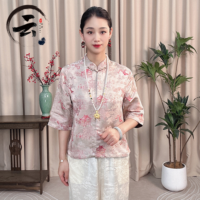 云汐6013夏装新款百搭显瘦小立领短袖小衫