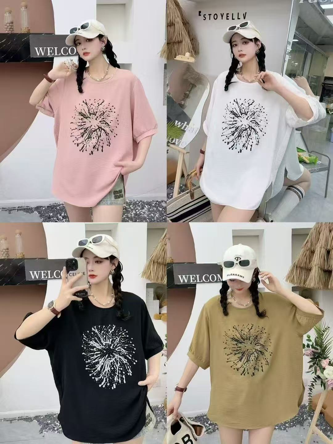 恒鑫安烟花烫钻后捏褶小衫