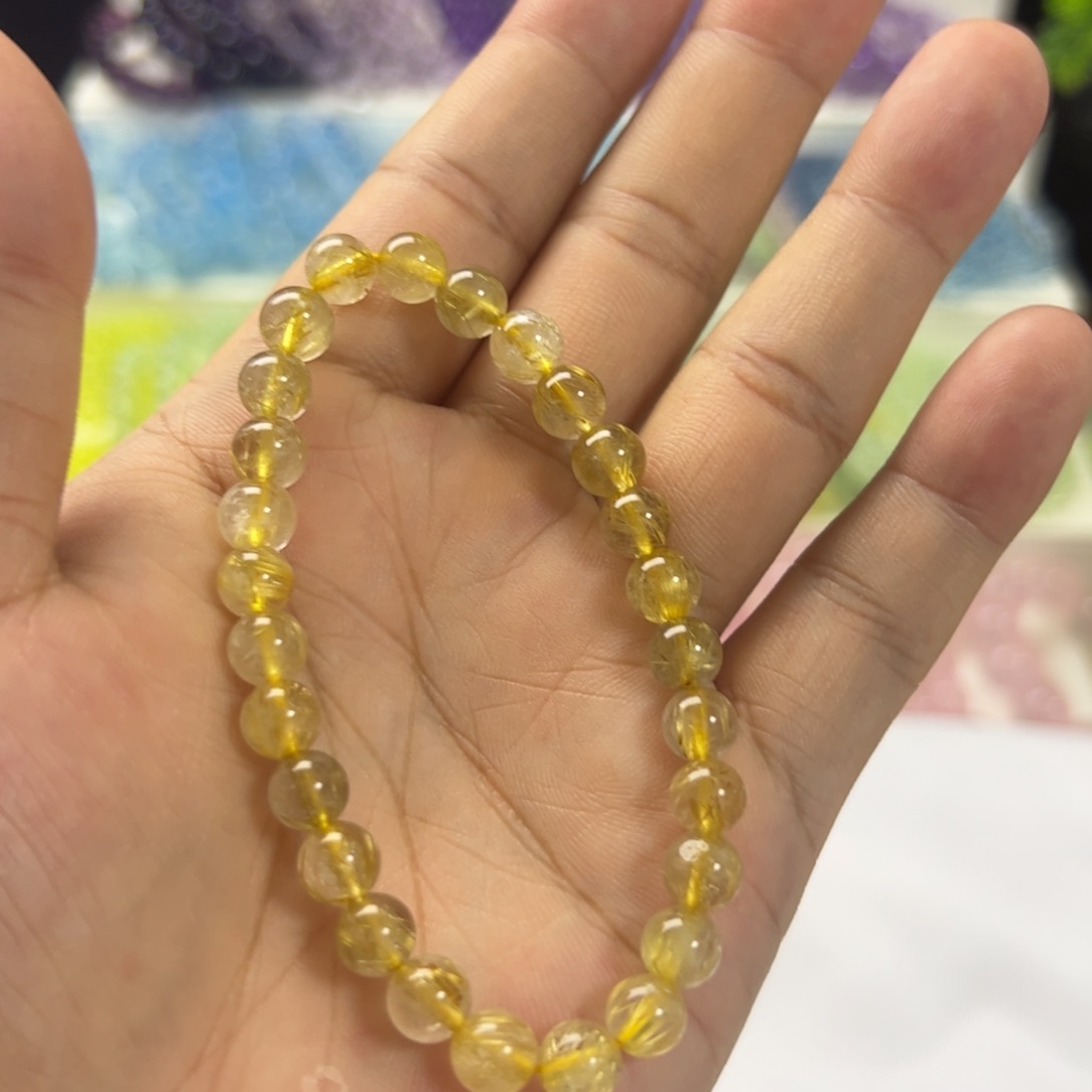 水晶手串未镶嵌饭****）金发晶7咪拍十次合一单 不带证书