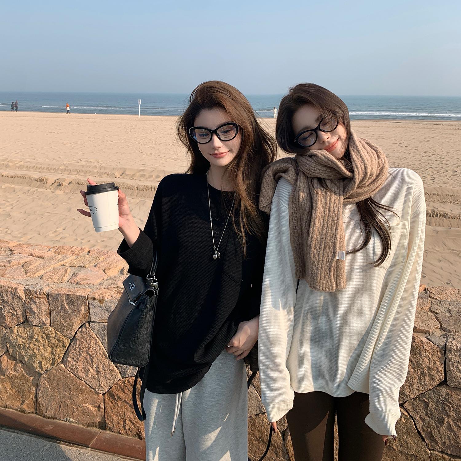 软弹羊毛莱赛尔 漫步城市松弛感华夫格圆领长袖T!